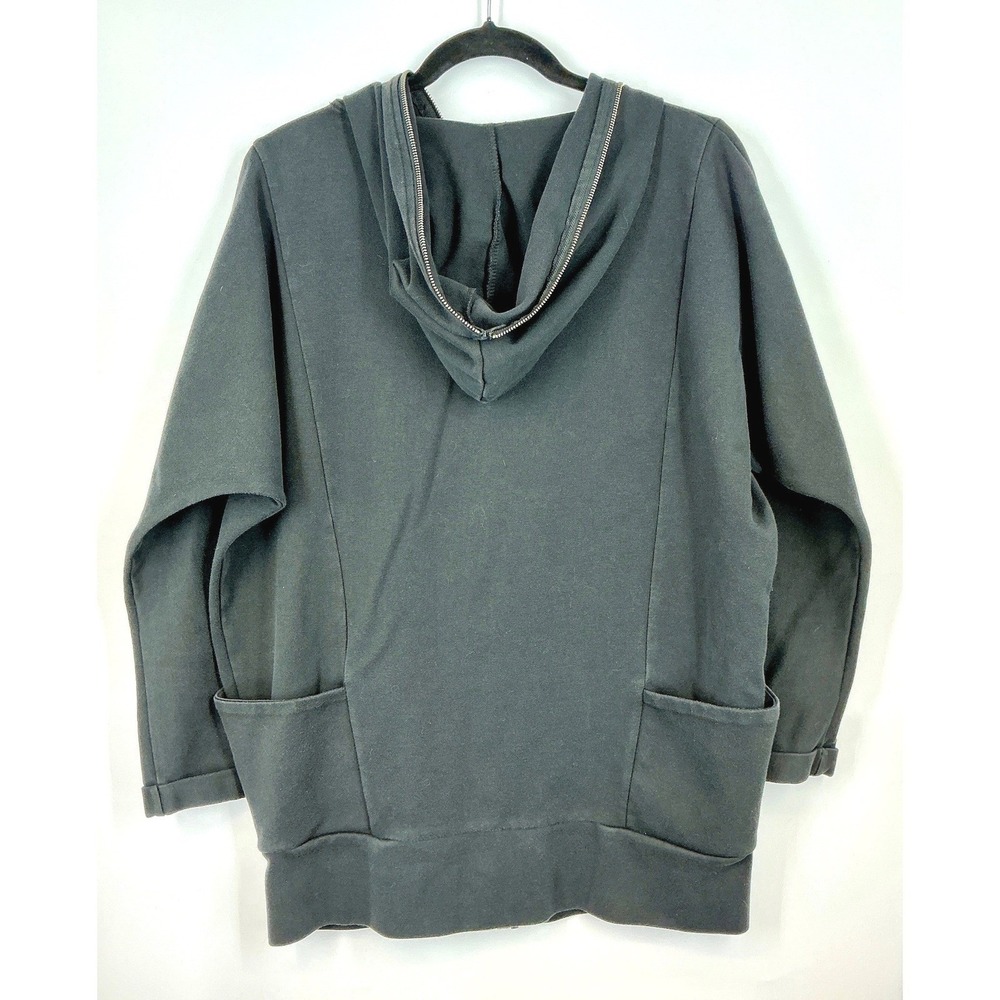 Kensie Hooded Zip Jacket M Black Oversized Pockets Athleisure Capsule Lagenlook - Picture 2 of 10